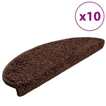 vidaXL Stair Mats 10 pcs 65x21x4 cm Brown Half Round Large 2