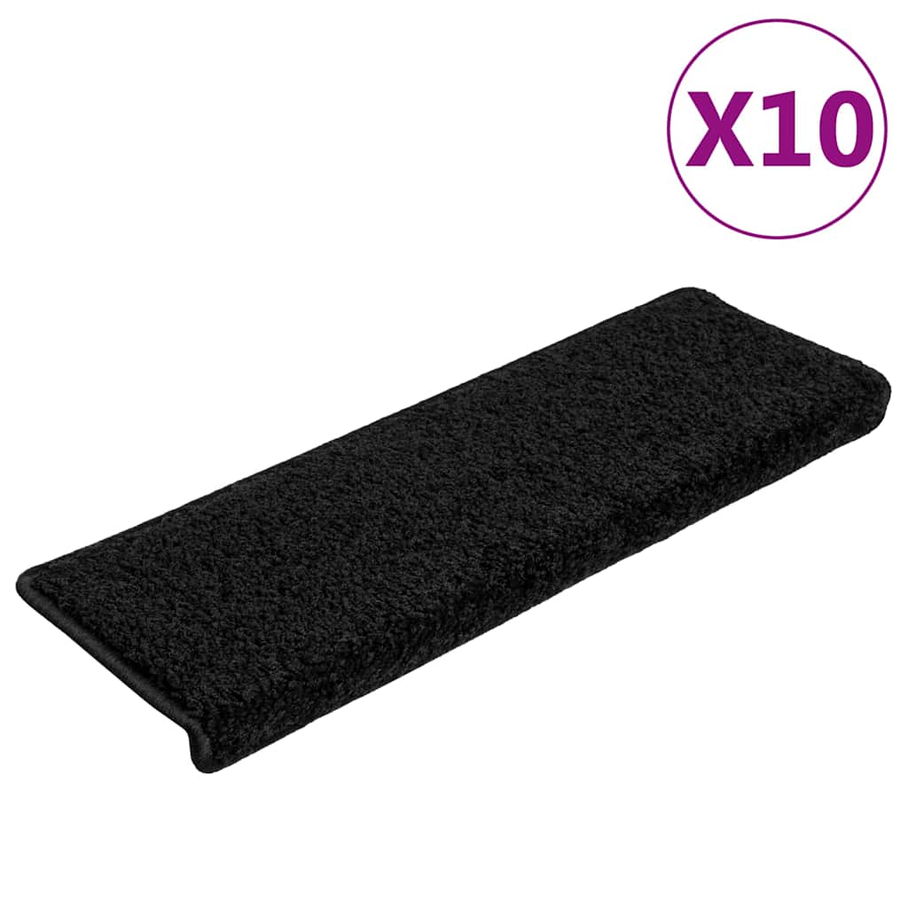 vidaXL Stair Mat | Set of 10 | Black | Needle-punched fabric | 65x21x4 cm 2