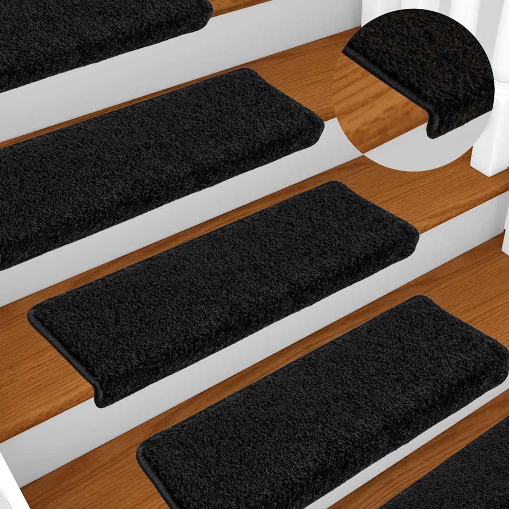 vidaXL Stair Mat | Set of 10 | Black | Needle-punched fabric | 65x21x4 cm 1