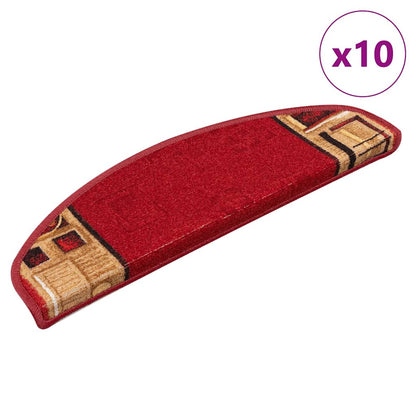 vidaXL Stair Mats Self-adhesive 10 pcs 65x21x4 cm Red 1