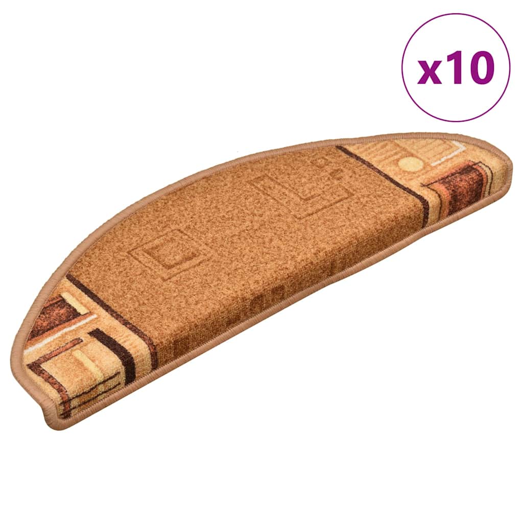 vidaXL Stair Mats Self-adhesive 10 pcs 65x21x4 cm Beige 1