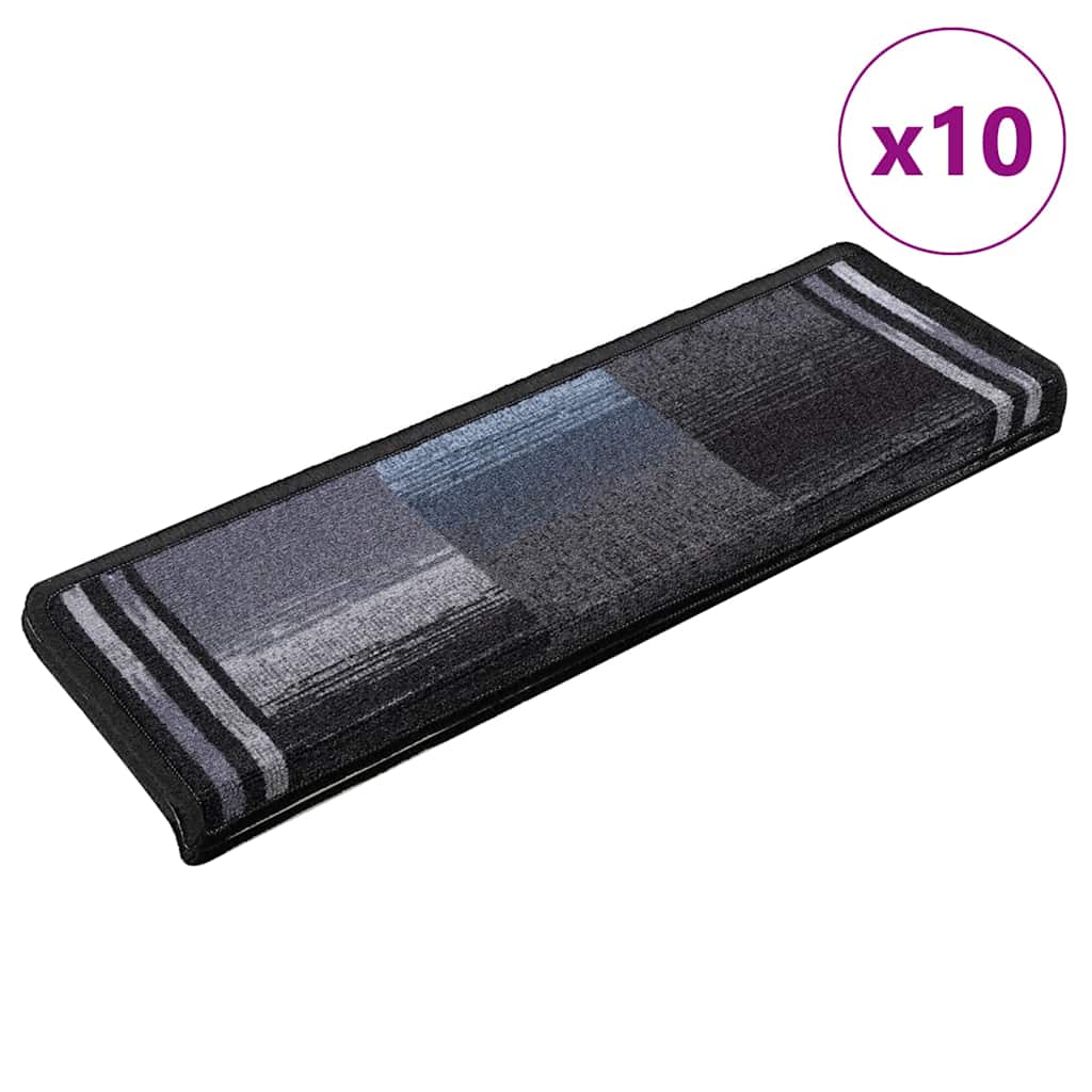vidaXL Stair Mat | Set of 10 | Black and Grey | 100% Polyamide | 65 x 21 x 4 cm 1
