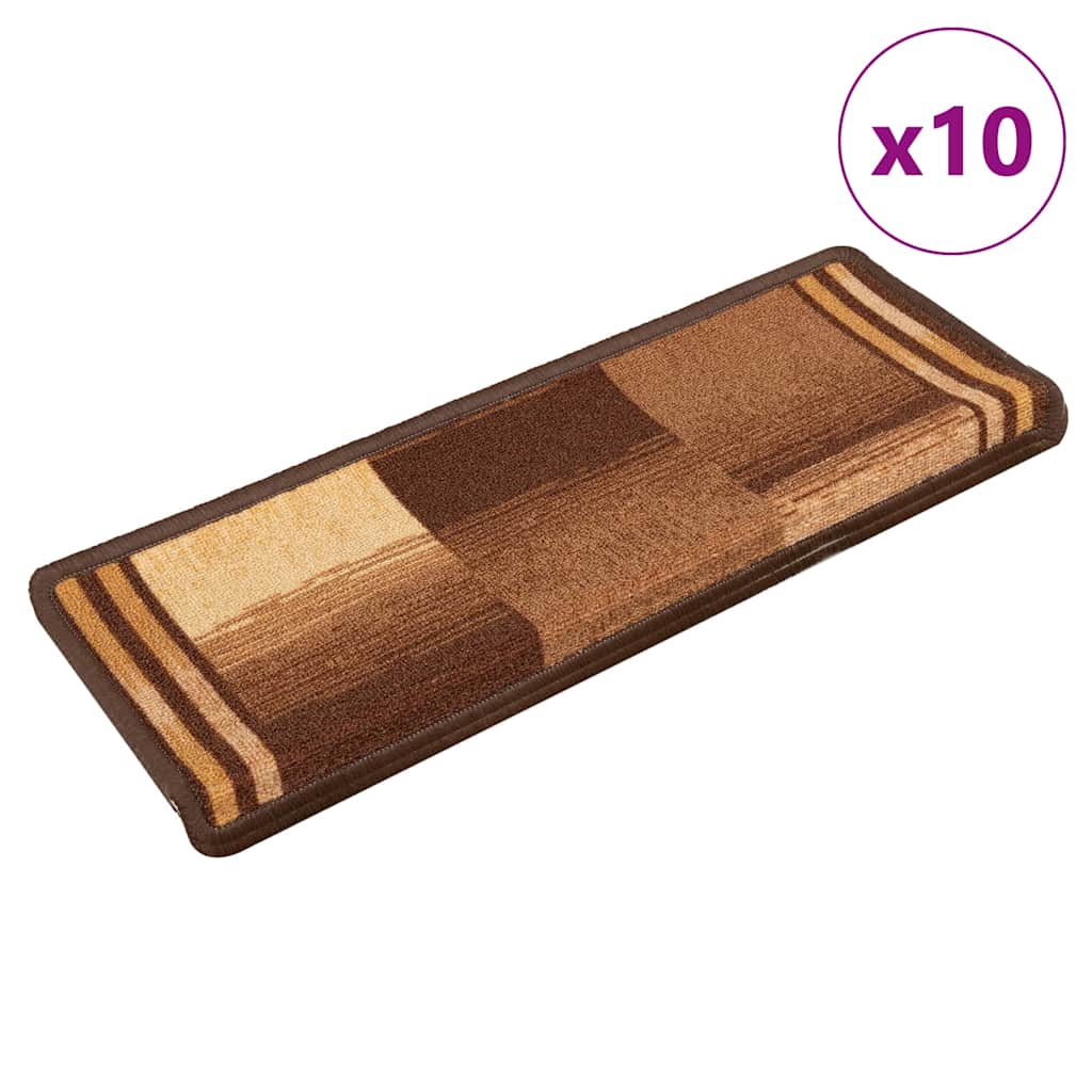 vidaXL Stair Mats Self-adhesive 10 pcs 65x21x4 cm Brown 1