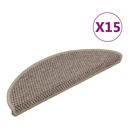 Stair Mats Self-adhesive Sisal-Look 56x17x3 cm 15 pcs Dark beige
