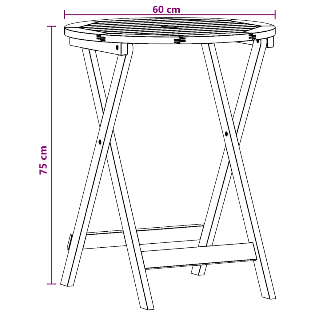 vidaXL Folding Garden Table Ø60x75 cm Solid Eucalyptus Wood 6