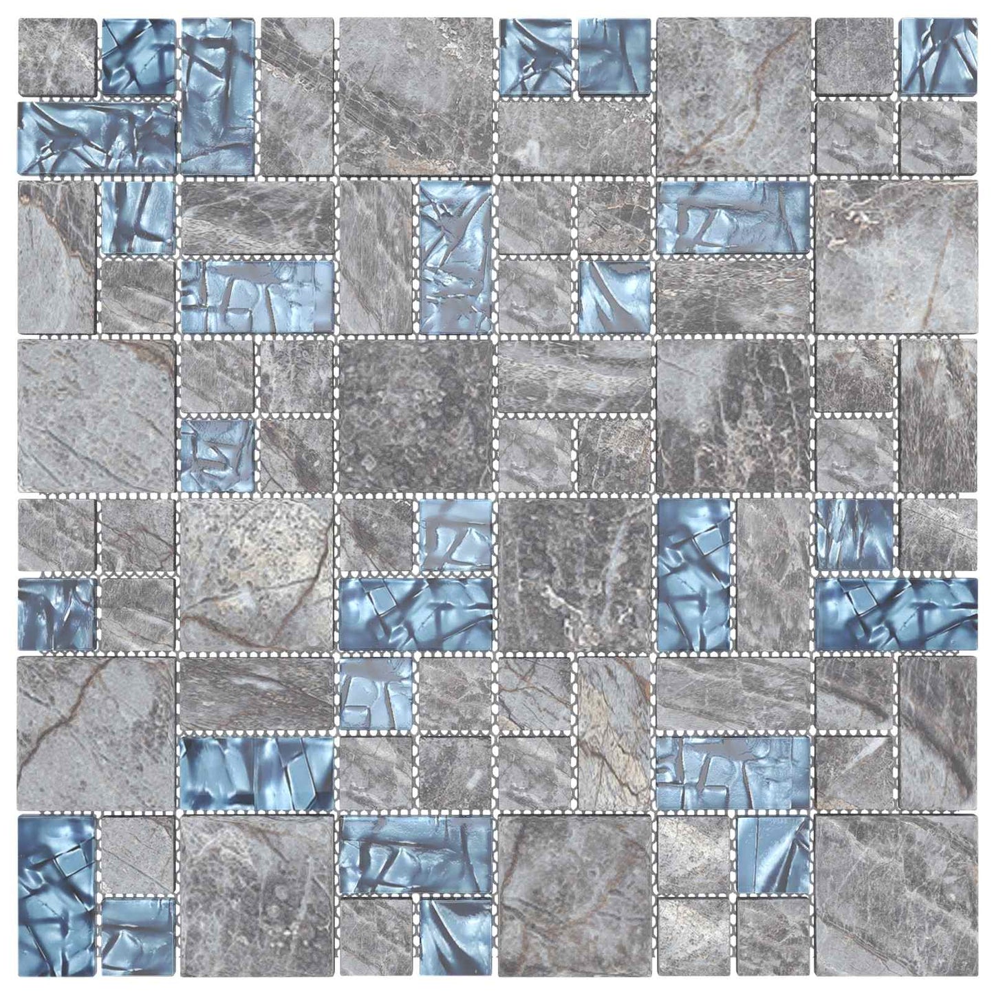 vidaXL Mosaic Tile 11 pcs 50 x 50 cm Grey and Blue Glass 3