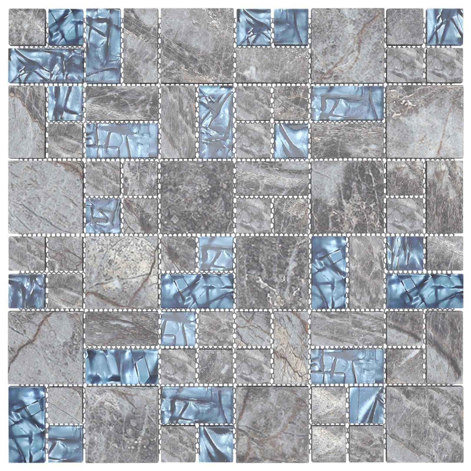 vidaXL Mosaic Tile 11 pcs 50 x 50 cm Grey and Blue Glass 3