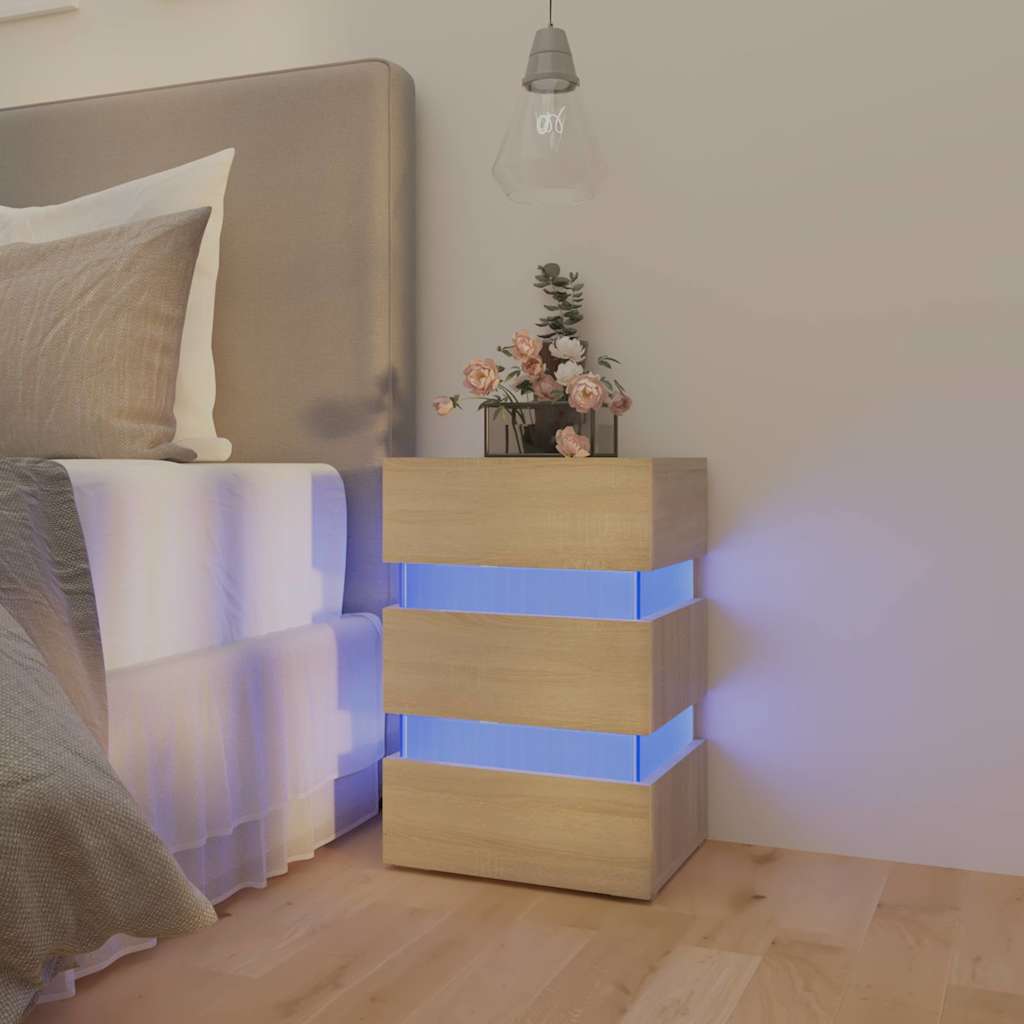 LED Bedside Cabinet 45x35x67 cm Engineered Wood Sonoma oak