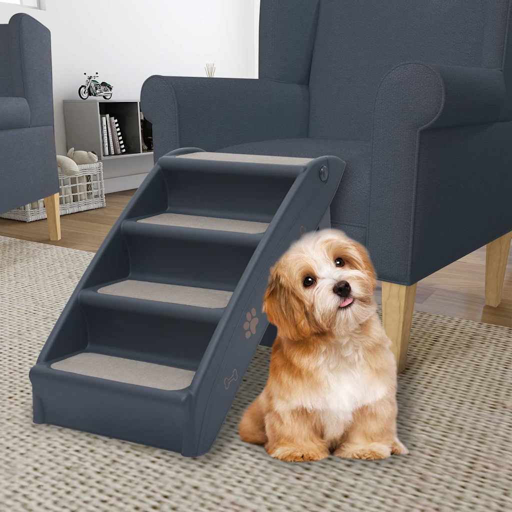 vidaXL Dog Stair | Dark grey | Polypropylene | Medium | Collapsible | Dog Stair 1