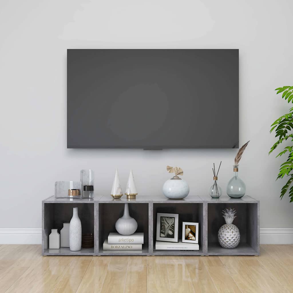 805512 vidaXL 4 Piece TV Cabinet Set Concrete Grey 37x35x37 cm Engineered Wood 1