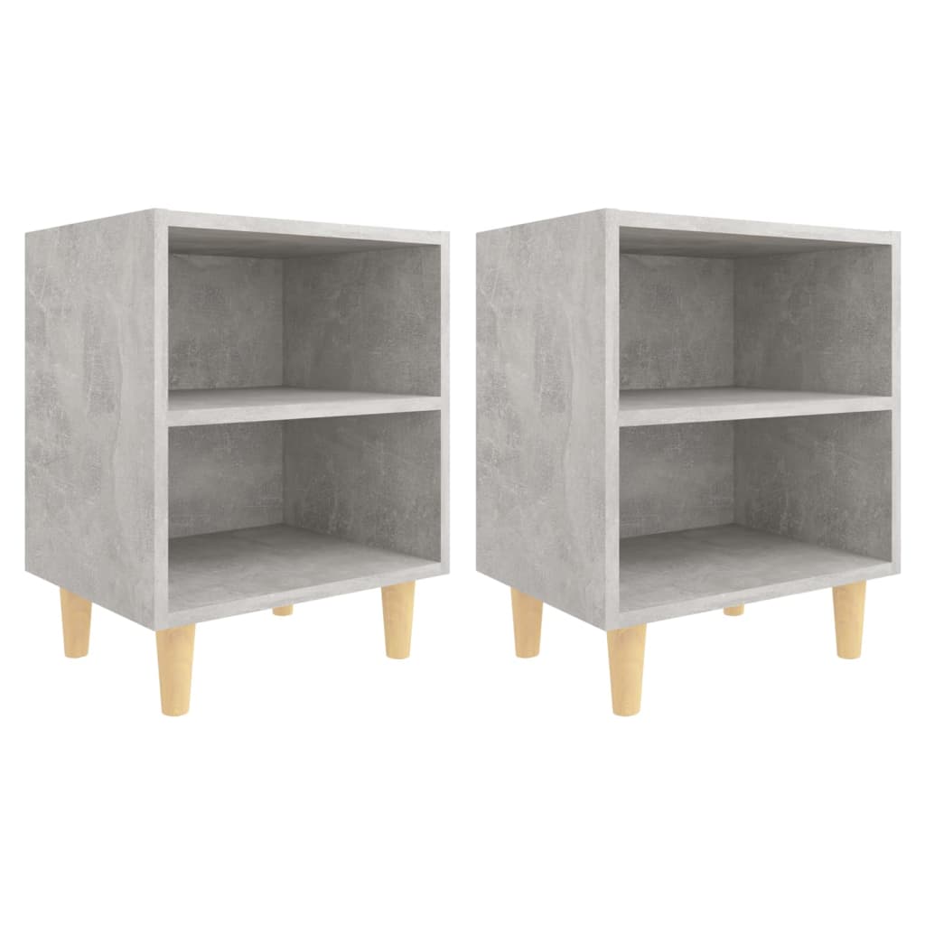 805788 vidaXL Bed Cabinets with Solid Wood Leg 2 pcs Concrete Grey 40x30x50cm 2