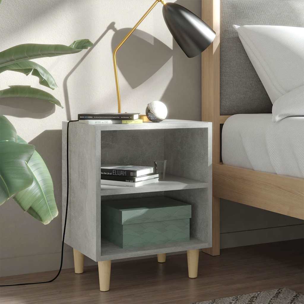 805788 vidaXL Bed Cabinets with Solid Wood Leg 2 pcs Concrete Grey 40x30x50cm 1