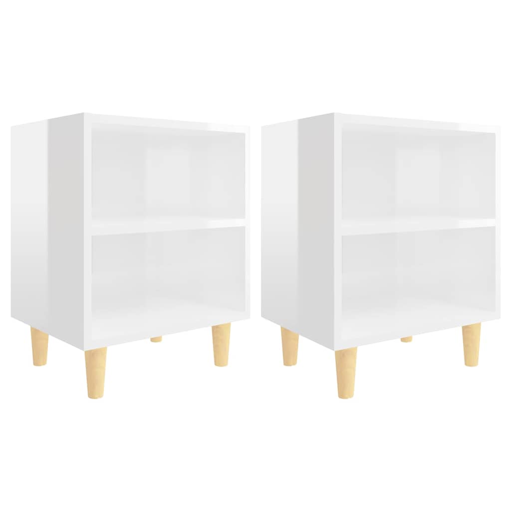 805792 vidaXL Bed Cabinets Solid Wood Legs 2 pcs High Gloss White 40x30x50 cm 2