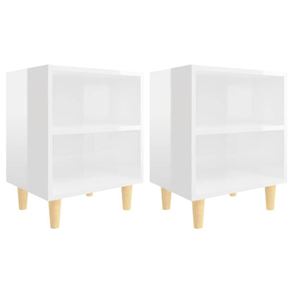 805792 vidaXL Bed Cabinets Solid Wood Legs 2 pcs High Gloss White 40x30x50 cm 2