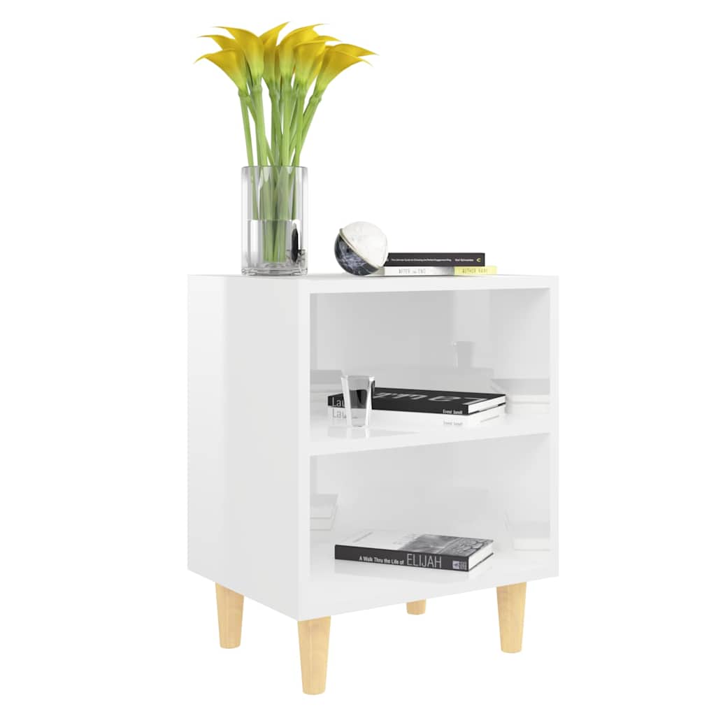 805792 vidaXL Bed Cabinets Solid Wood Legs 2 pcs High Gloss White 40x30x50 cm 6