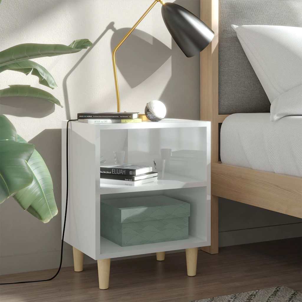 805792 vidaXL Bed Cabinets Solid Wood Legs 2 pcs High Gloss White 40x30x50 cm 1