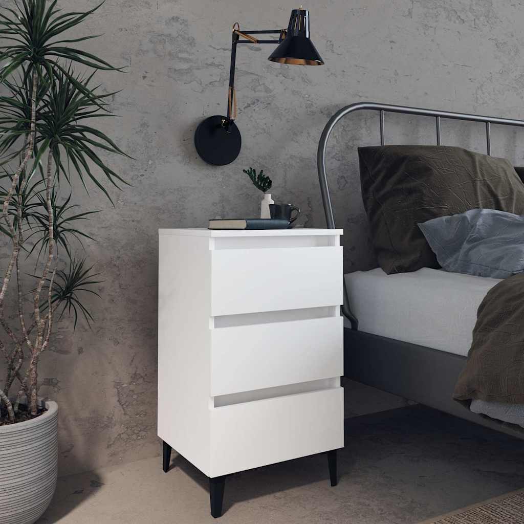 805905 vidaXL Bed Cabinet with Metal Legs White 40x35x69 cm 1