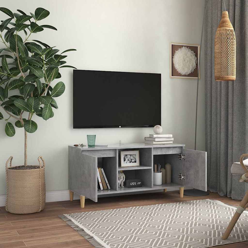 vidaXL TV Cabinet | Concrete Grey | Engineered wood, Solid eucalyptus wood 3