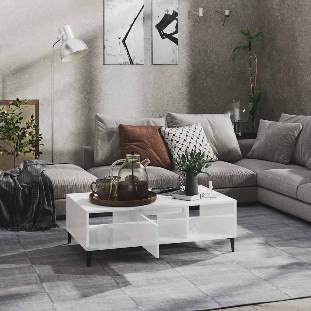Coffee Table 103,5x60x35 cm Engineered Wood High gloss white