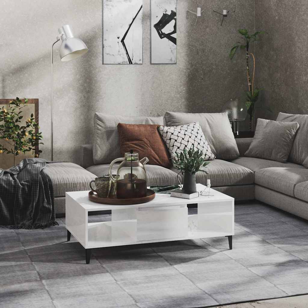 Coffee Table 103,5x60x35 cm Engineered Wood High gloss white