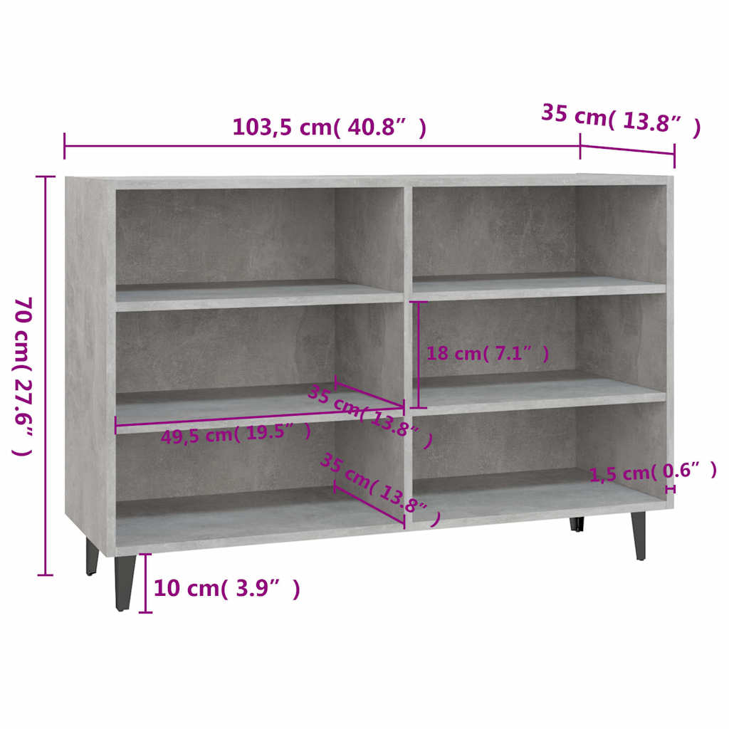 vidaXL Sideboard Concrete Grey 103.5x35x70 cm Engineered Wood 6