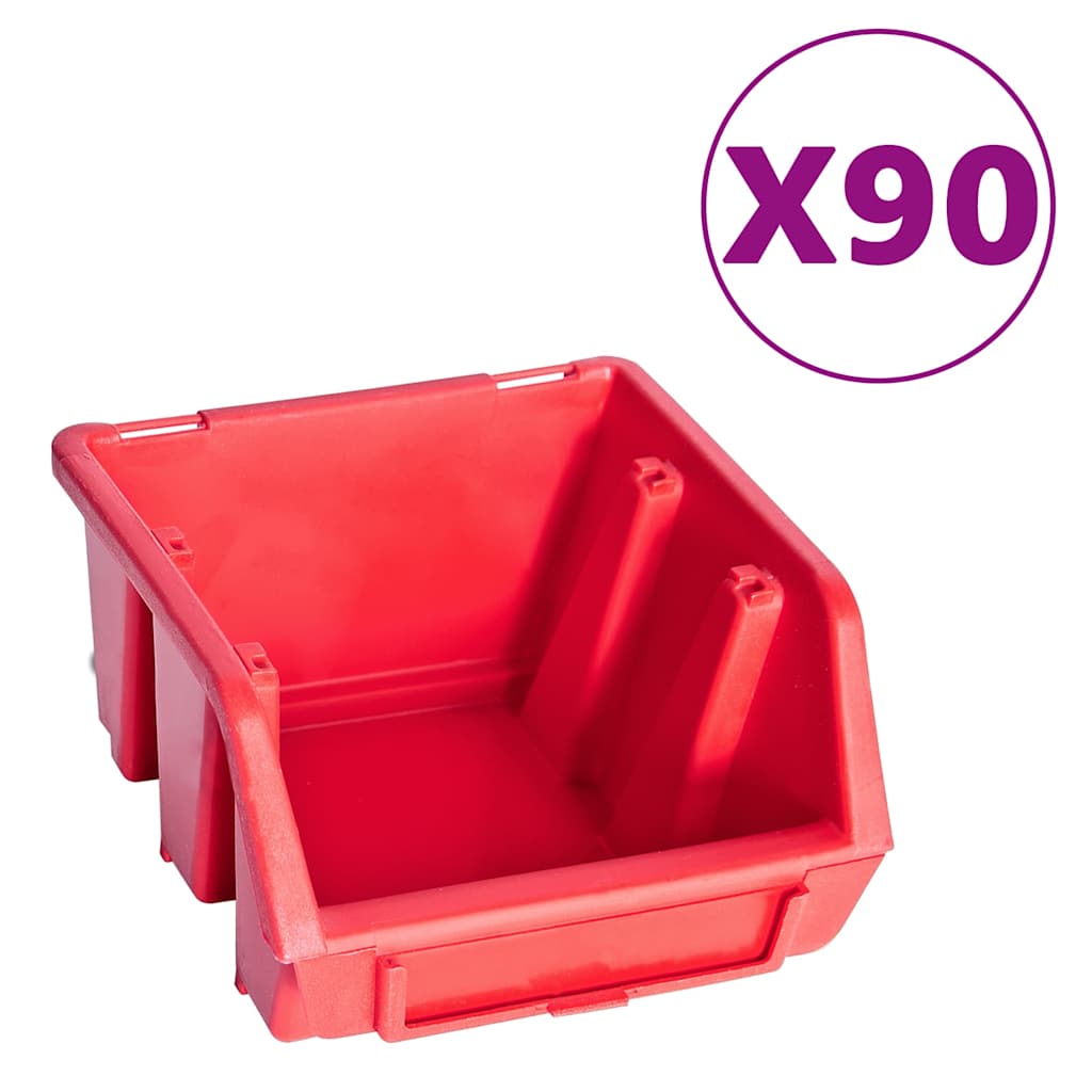 150806 vidaXL 96 Piece Storage Bin Kit with Wall Panels Red and Black 2