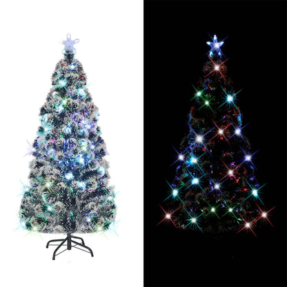 vidaXL Pre-lit Christmas Tree Green and White 150 cm Fibre Optic 1