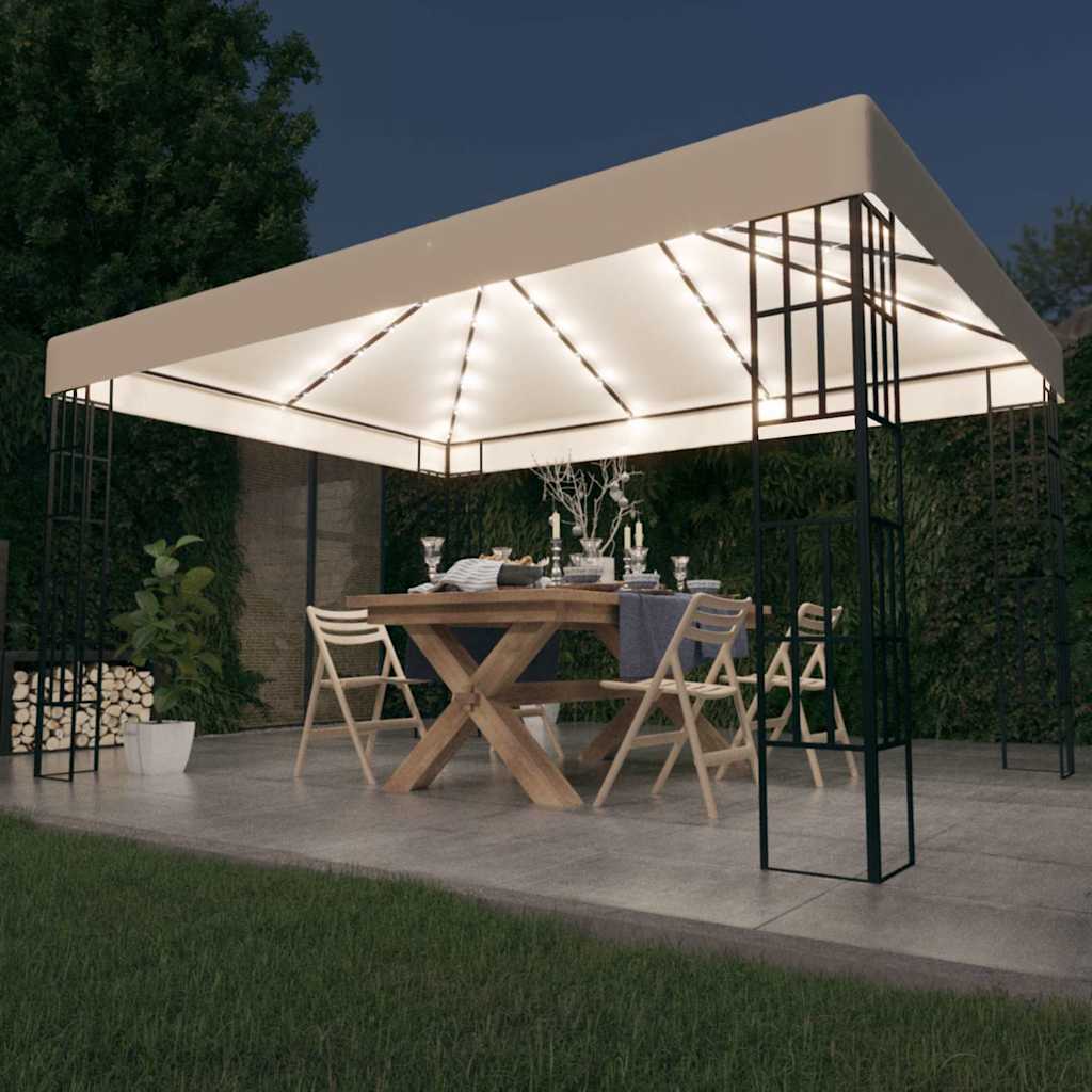 Gazebo with LED String Lights Cream 3 x 4 m