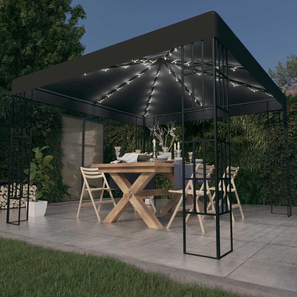Gazebo with LED String Lights Anthracite 3 x 3 m
