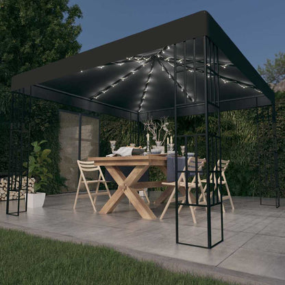 Gazebo with LED String Lights Anthracite 3 x 3 m