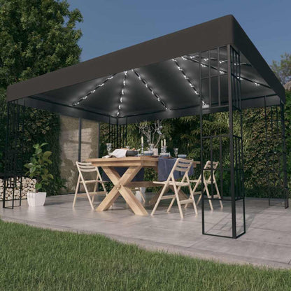 Gazebo with LED String Lights Anthracite 3 x 4 m