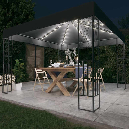 Gazebo with LED String Lights Fabric Anthracite 3 x 3 m