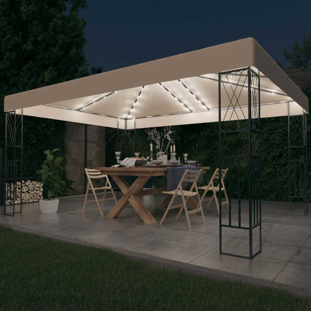 Gazebo with LED String Lights Fabric Cream 3 x 4 m