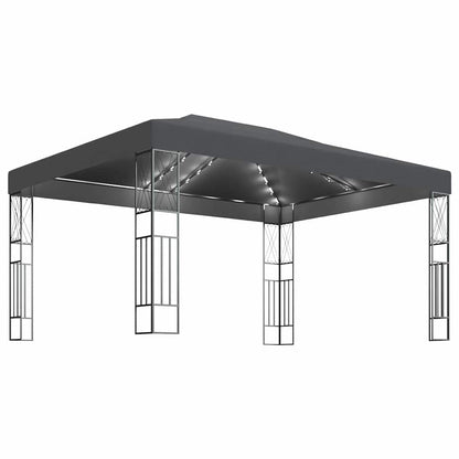 Gazebo with LED String Lights Fabric Anthracite 3 x 4 m