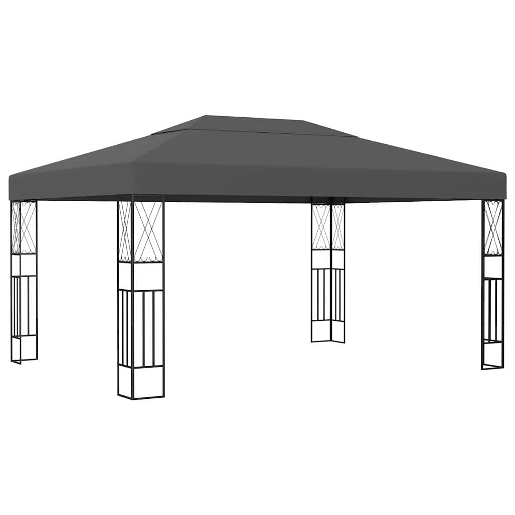 Gazebo with LED String Lights Fabric Anthracite 3 x 4 m