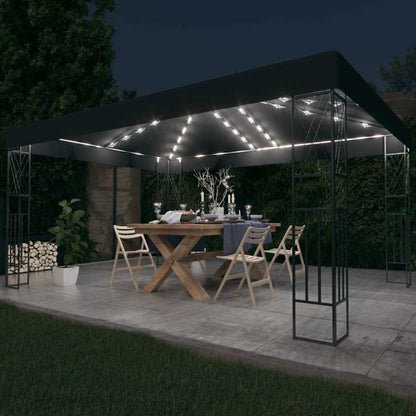 Gazebo with LED String Lights Fabric Anthracite 3 x 4 m