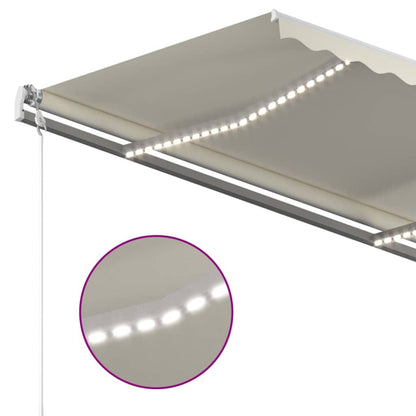 Manual Retractable Awning with LED 450x300 cm with White Frame Cream