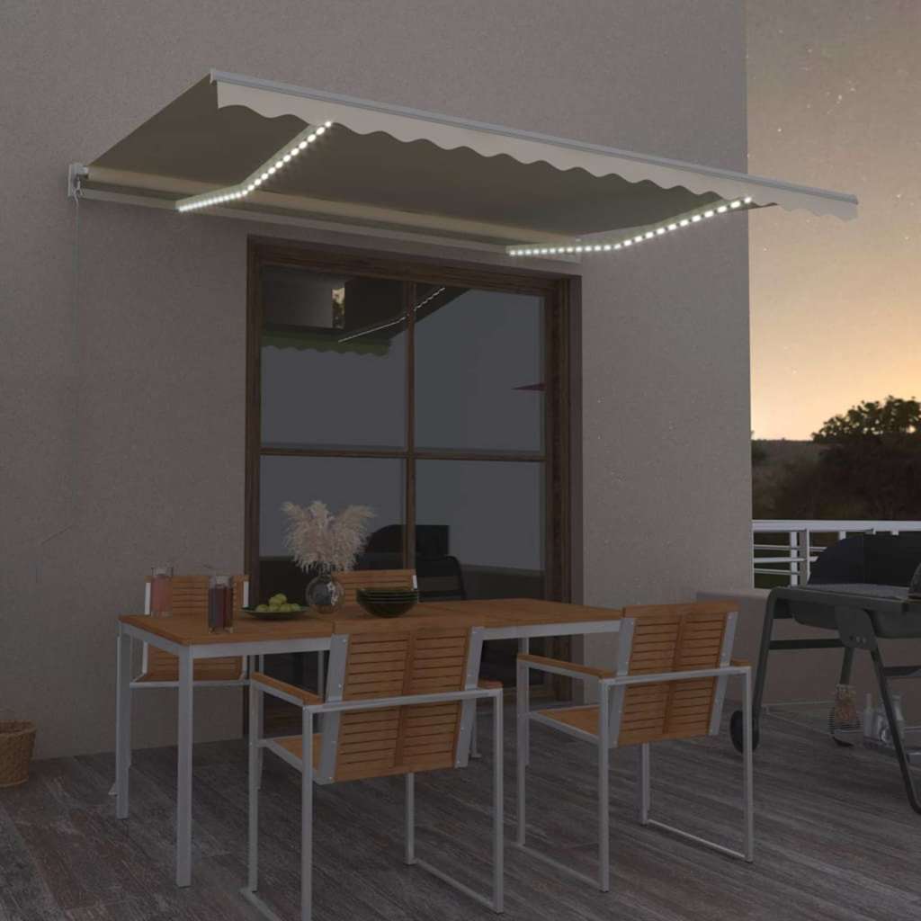 Manual Retractable Awning with LED 450x300 cm with White Frame Cream