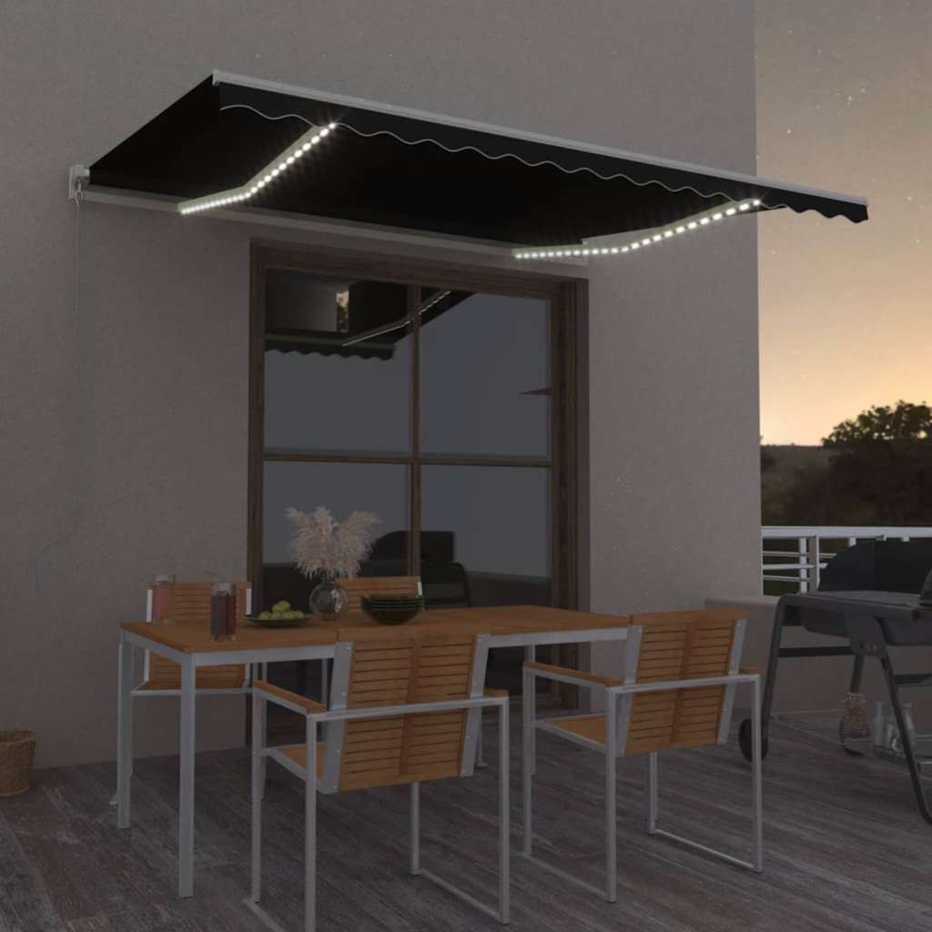 Manual Retractable Awning with LED with White Frame Drop 350 cm Anthracite 450 cm