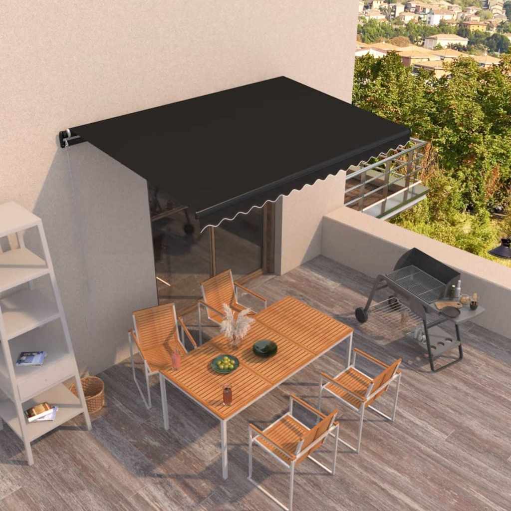 Manual Awning 4 x 3.5 m 100% Polyester Drop 350 cm Anthracite 400 cm