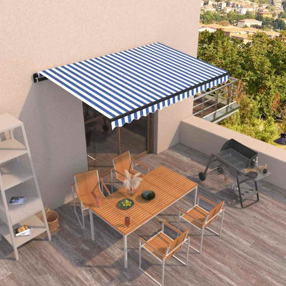 Manual Awning 4 x 3.5 m 100% Polyester Drop 350 cm Blue and white 450 cm