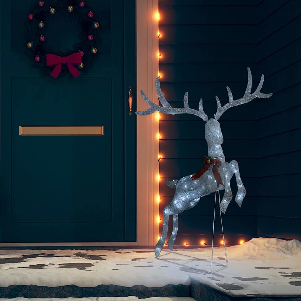 vidaXL Christmas Flying Reindeer | White and silver | Fabric | Large 3