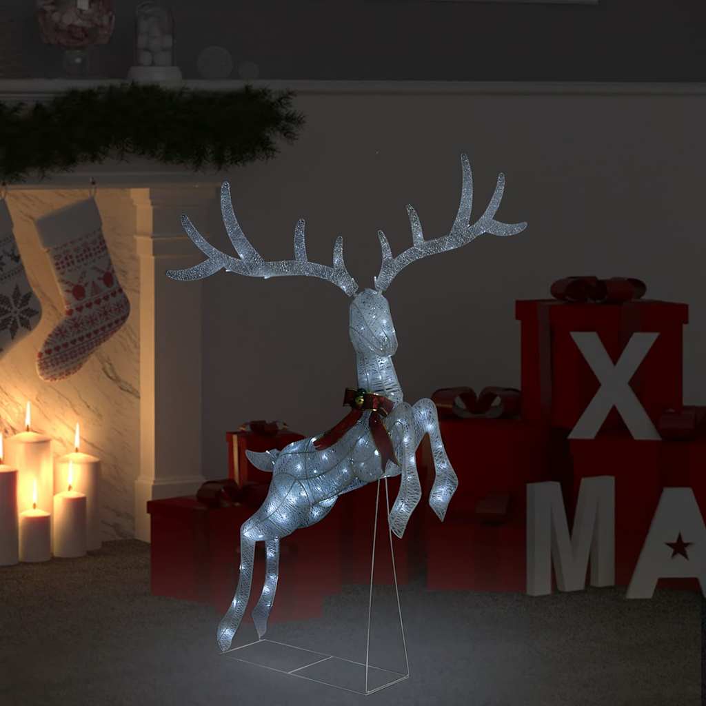 vidaXL Christmas Flying Reindeer | White and silver | Fabric | Large 1