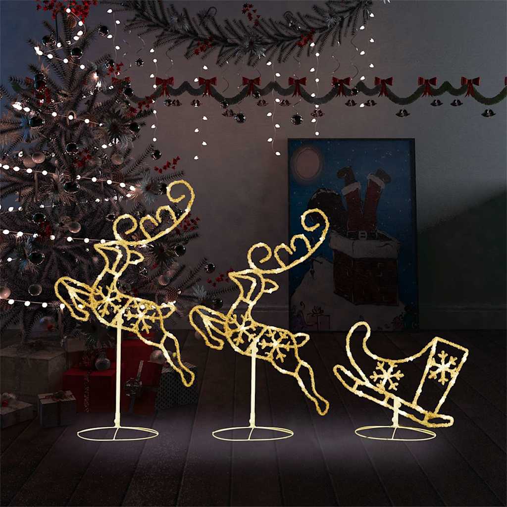 Acrylic Christmas Flying Reindeer&Sleigh 260x21x87cm Warm white