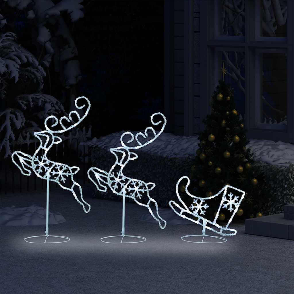 Acrylic Christmas Flying Reindeer&Sleigh 260x21x87cm Cold white