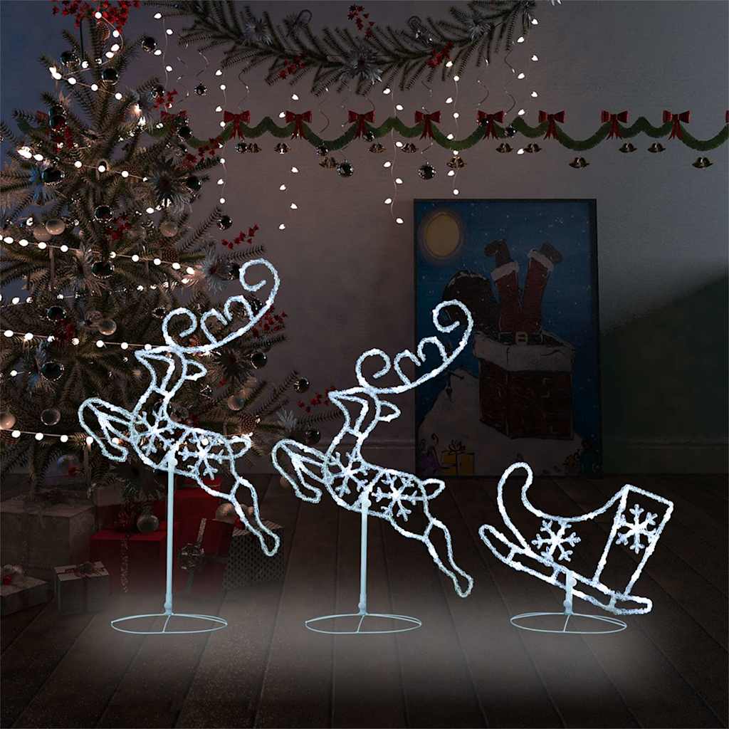 Acrylic Christmas Flying Reindeer&Sleigh 260x21x87cm Cold white