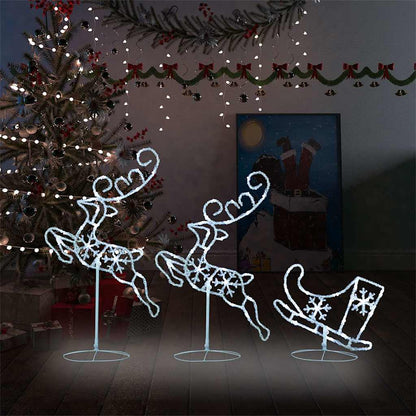 Acrylic Christmas Flying Reindeer&Sleigh 260x21x87cm Cold white