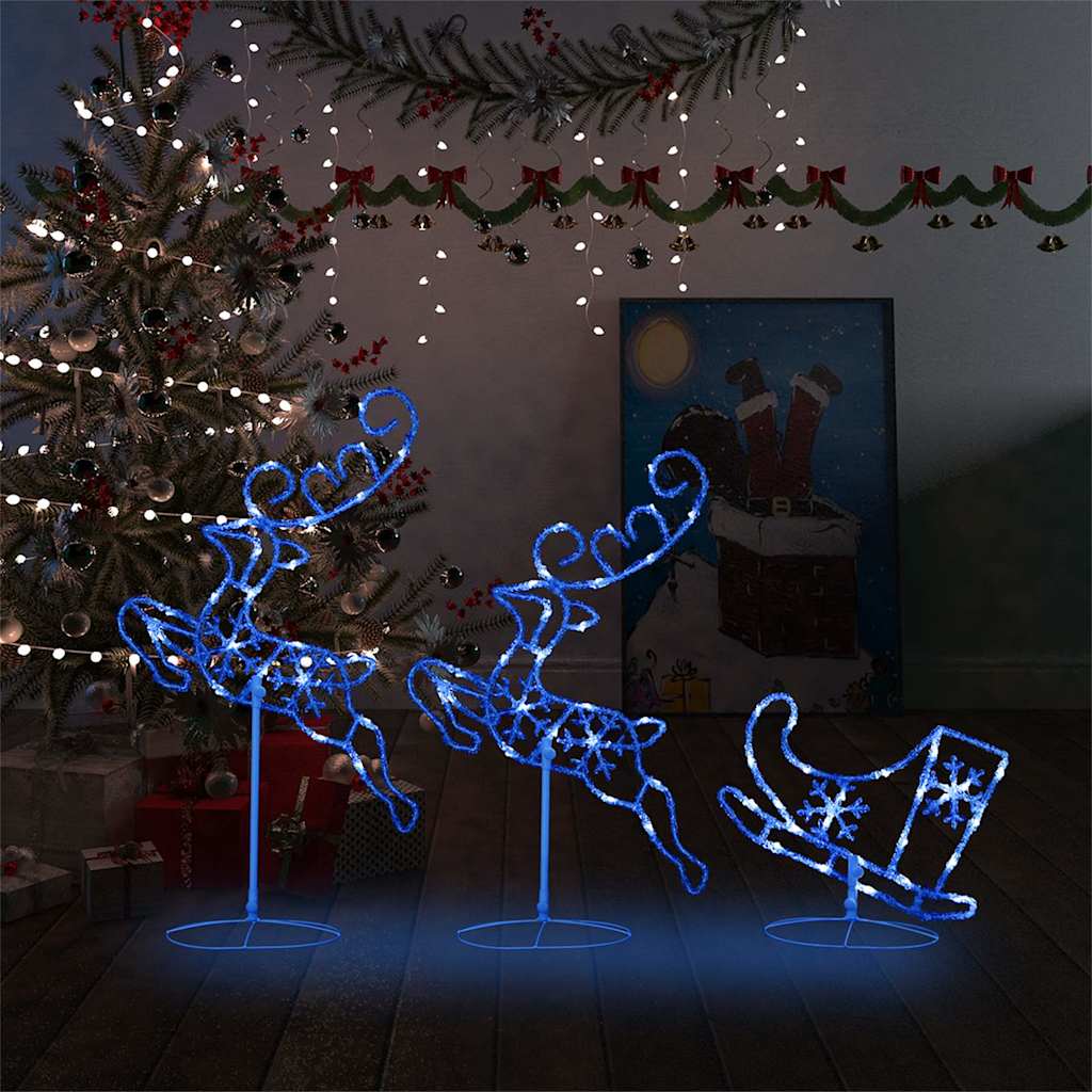 vidaXL Christmas Reindeer & Sleigh | White, Blue | Acrylic | Large 1