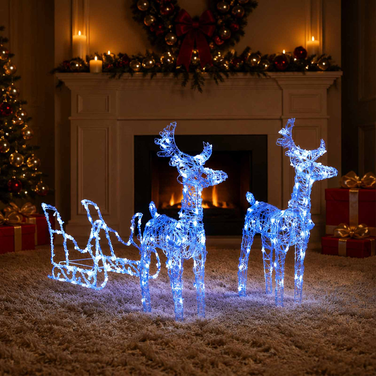vidaXL Reindeers & Sleigh Christmas Decoration 160 LEDs 130 cm Acrylic 1