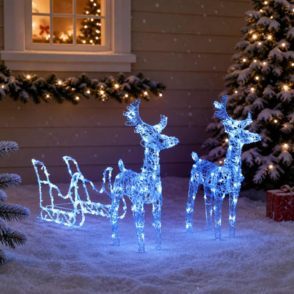 vidaXL Reindeers & Sleigh Christmas Decoration 160 LEDs 130 cm Acrylic 3